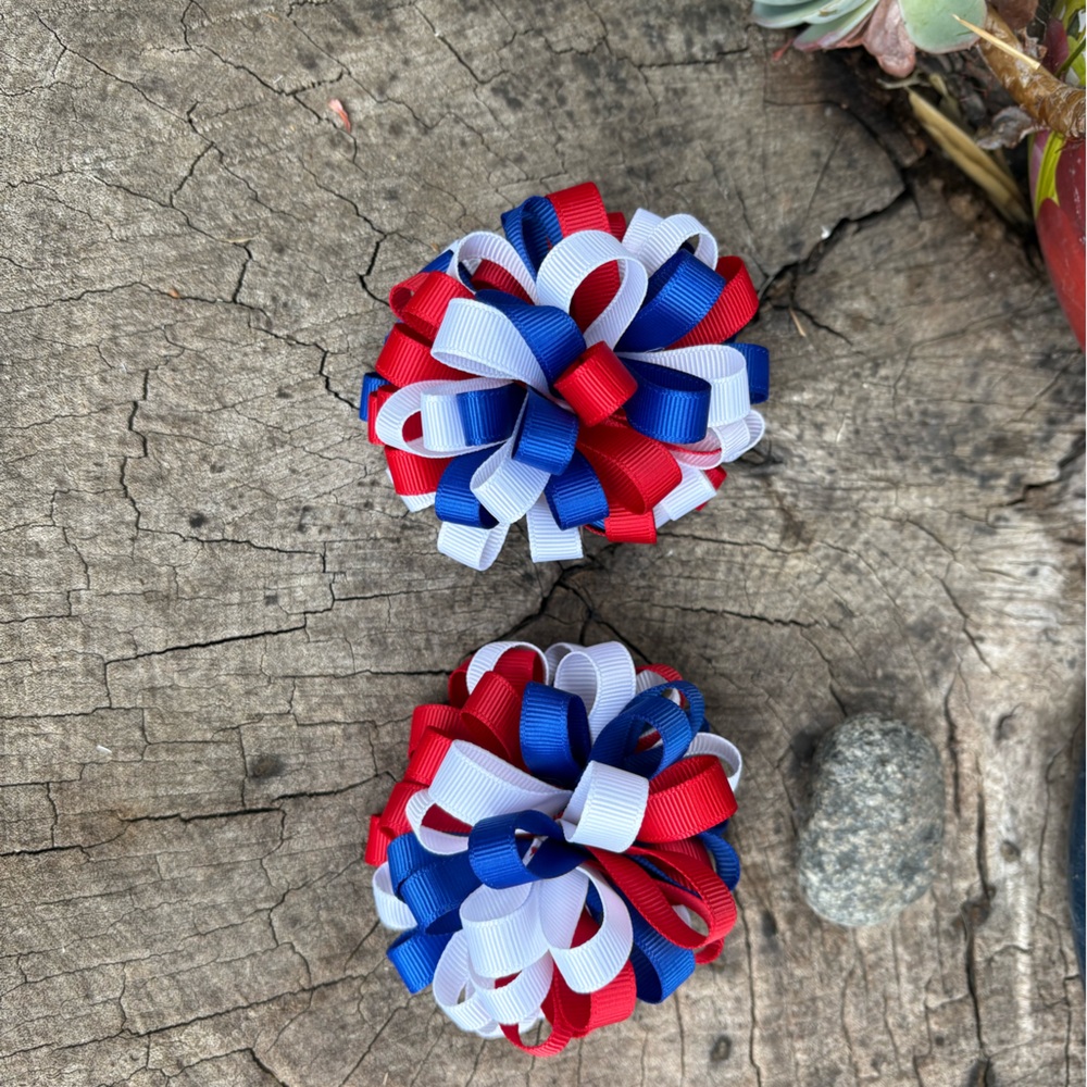 Patriotic Red, White, and Blue Hair Bow set.